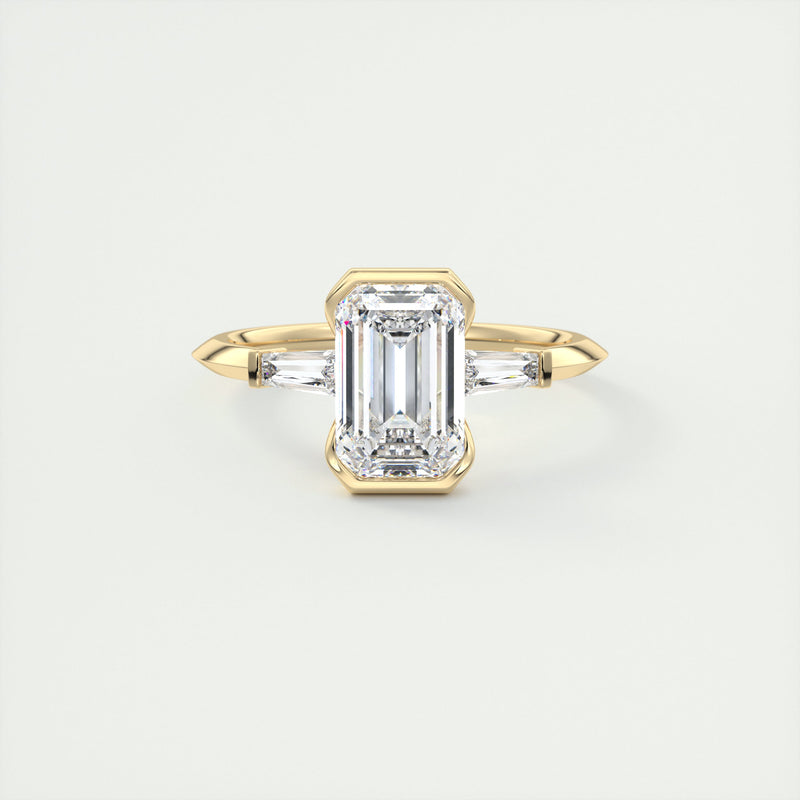 2.0CT Emerald Moissanite Half Bezel 3 Stones Engagement Ring