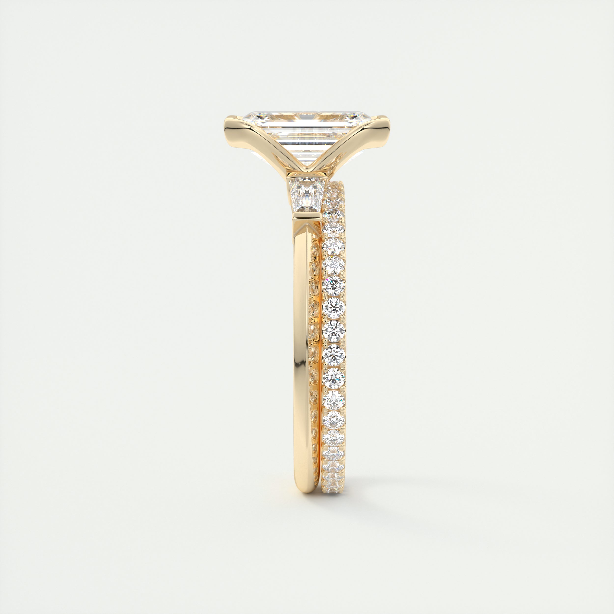 2.0CT Emerald Moissanite Half Bezel 3 Stones Engagement Ring