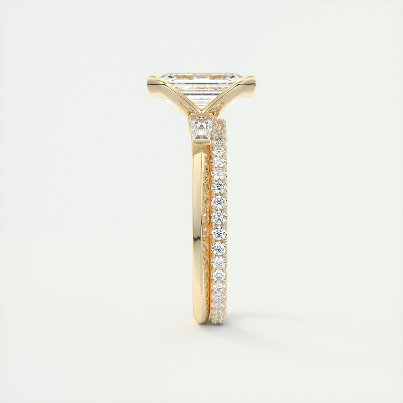 2.0CT Emerald Moissanite Half Bezel 3 Stones Engagement Ring