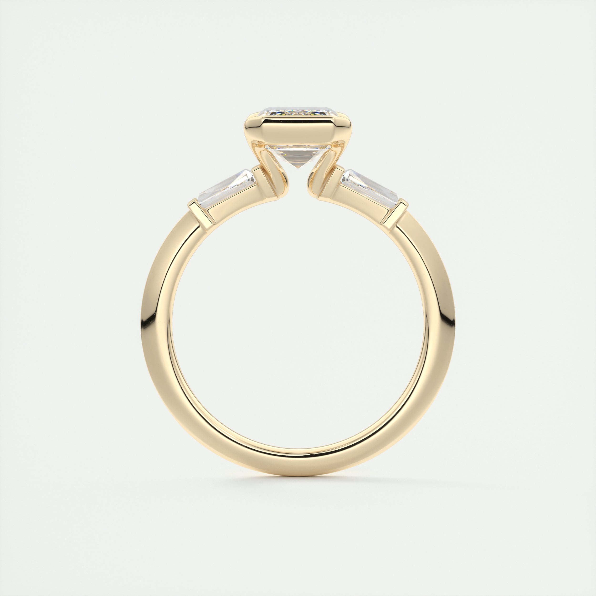 2.0CT Emerald Moissanite Half Bezel 3 Stones Engagement Ring