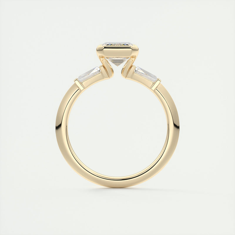 2.0CT Emerald Moissanite Half Bezel 3 Stones Engagement Ring