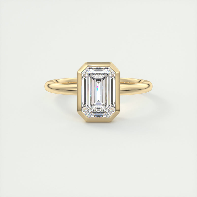 2CT Emerald Cut Moissanite Bezel Solitaire Engagement Ring