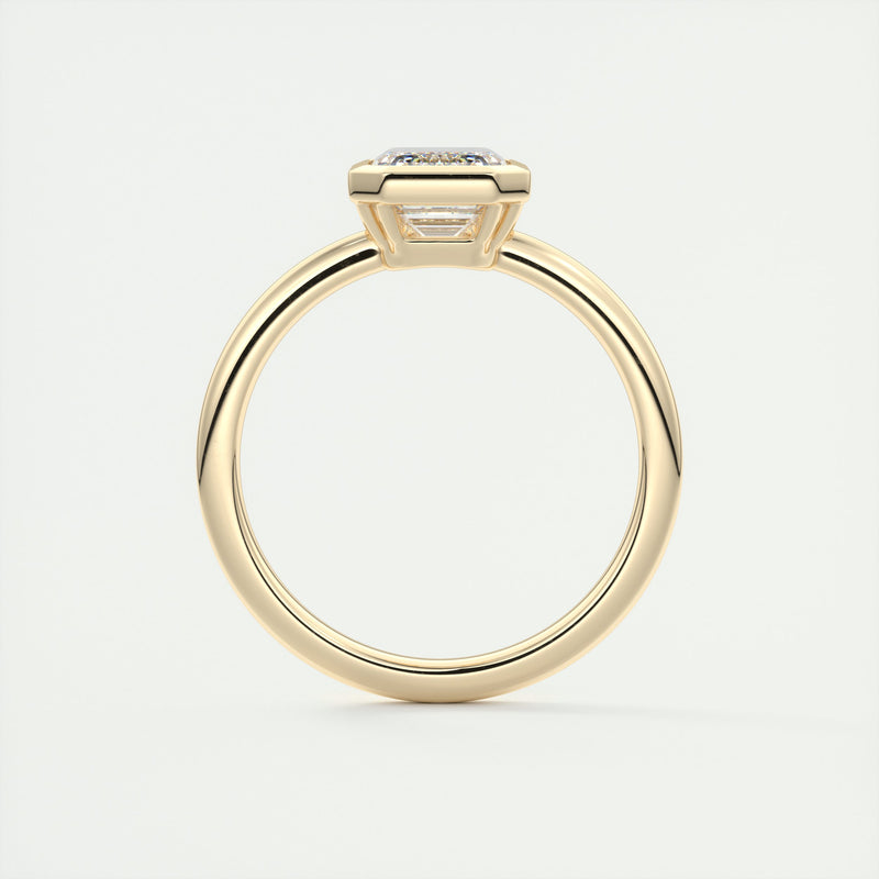 2CT Emerald Cut Moissanite Bezel Solitaire Engagement Ring