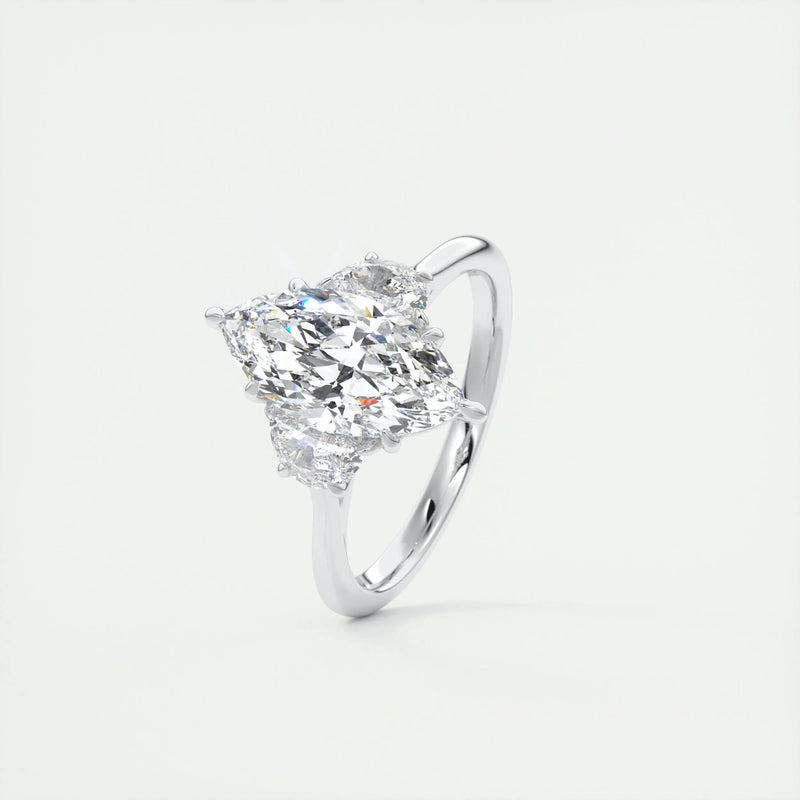 2.5 Ct Marquise Cut Moissanite Three Stone Diamond Engagement Ring