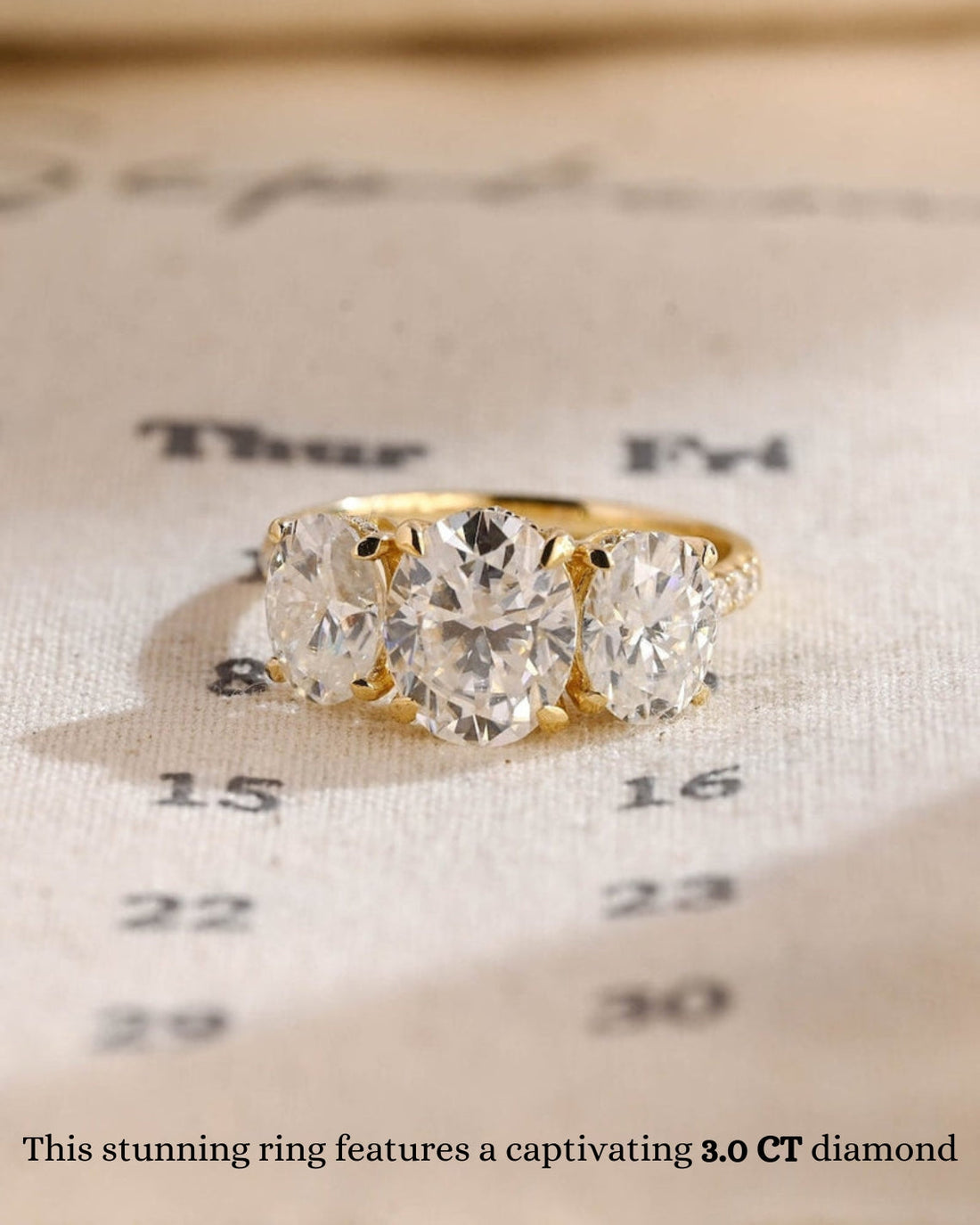 1.0 - 3.0 CT Oval F/VS1 CVD Diamond Three Stone Style Engagement Ring