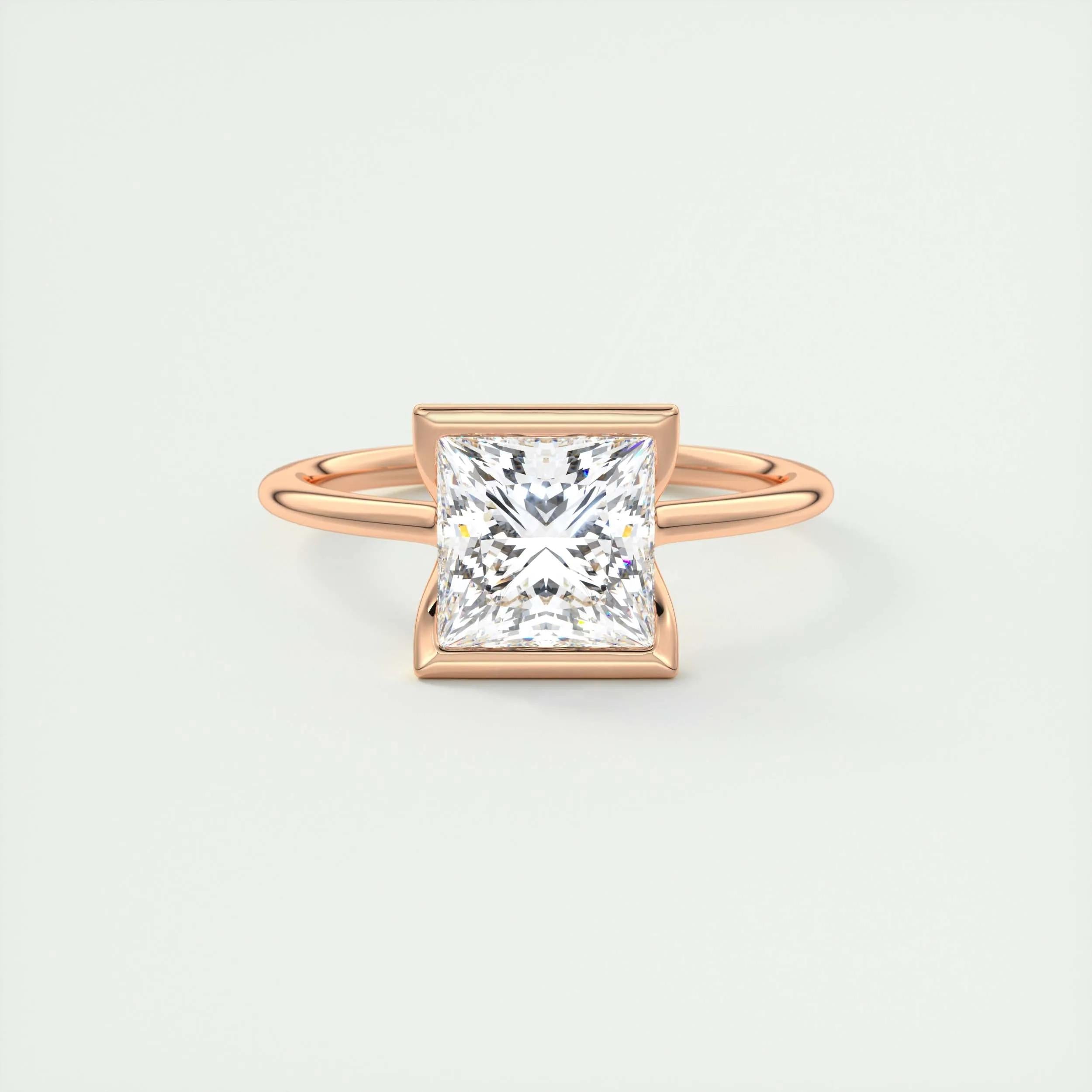 2.0 Ct Princess Half Bezel Solitaire Moissanite Diamond Engagement Ring