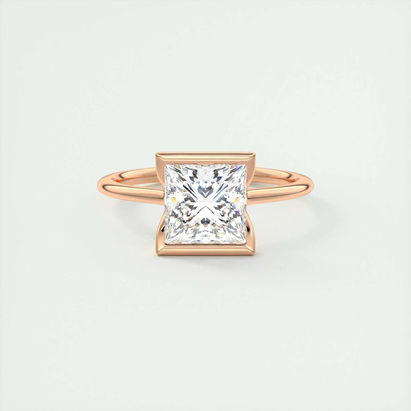 2.0 Ct Princess Half Bezel Solitaire Moissanite Diamond Engagement Ring