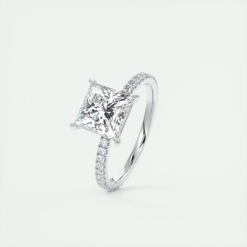 3.5 Ct Princess Pavé Moissanite Diamond Engagement Ring