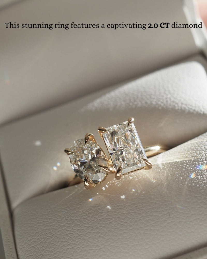 2.0 CT Oval & Radiant E/VS1 CVD Diamond Two Stone Style Engagement Ring