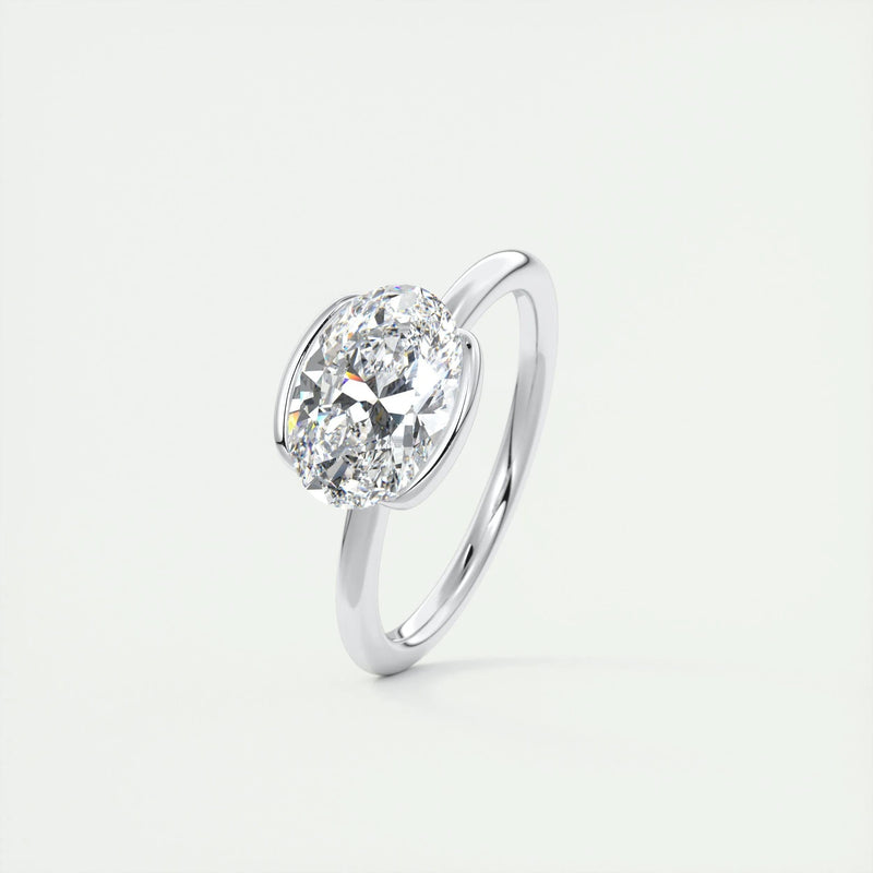 2.0 Ct Oval East West Half Bezel Solitaire Moissanite Diamond Engagement Ring