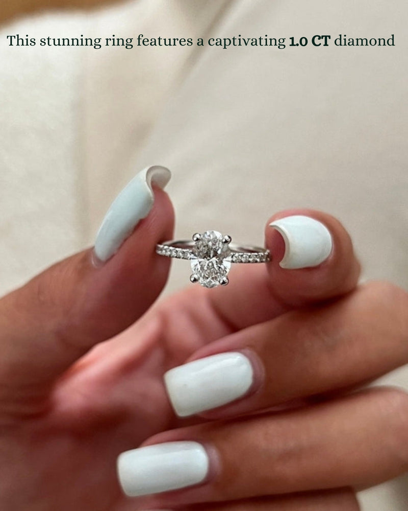 1.0-3.0 CT Oval CVD Diamond Pave Setting  Engagement Ring