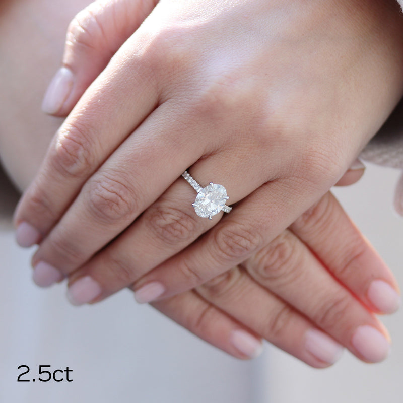 2.50CT Oval Moissanite Solitaire Pave Setting Engagement Ring
