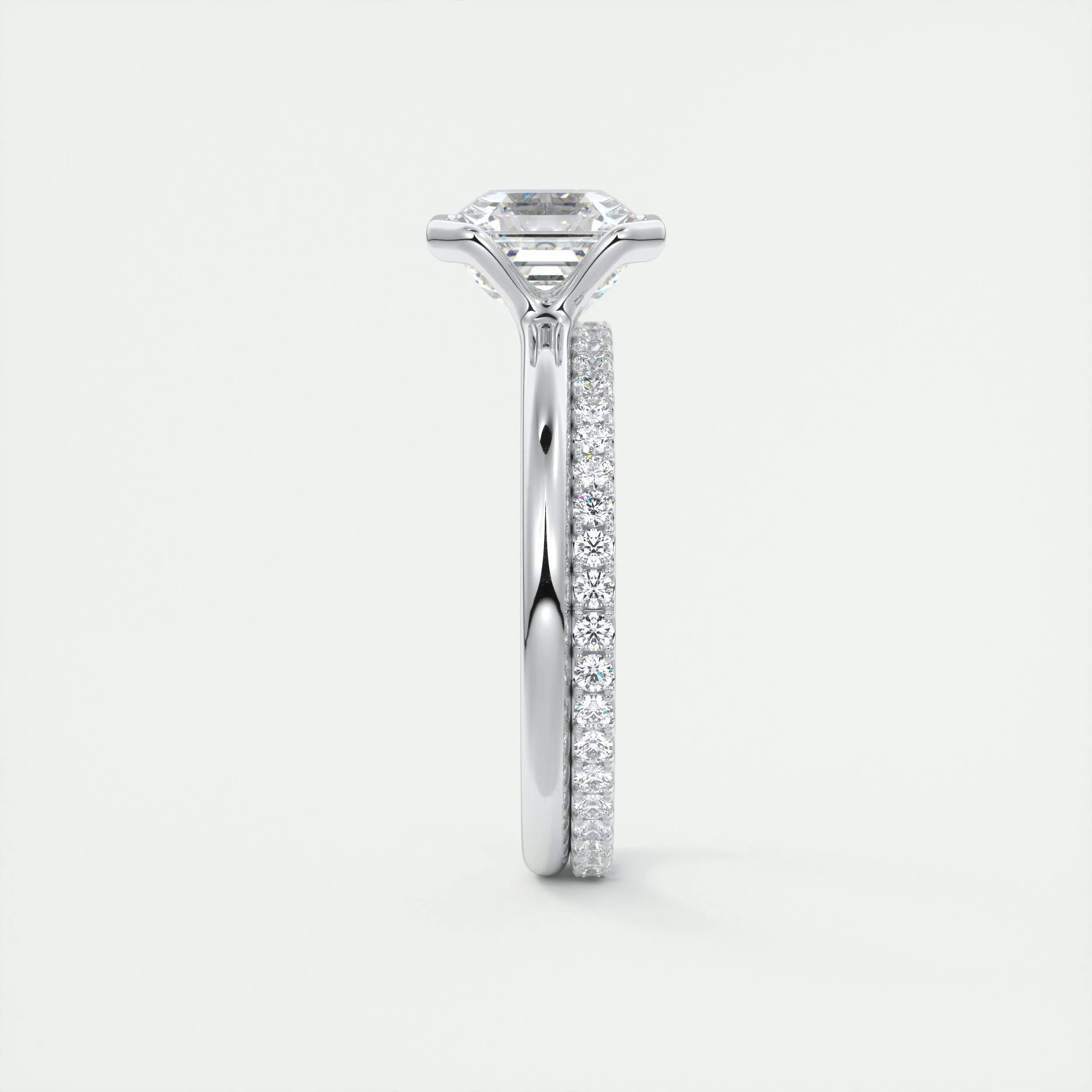 2.0 Ct Asscher Half Bezel Solitaire Moissanite Diamond Engagement Ring