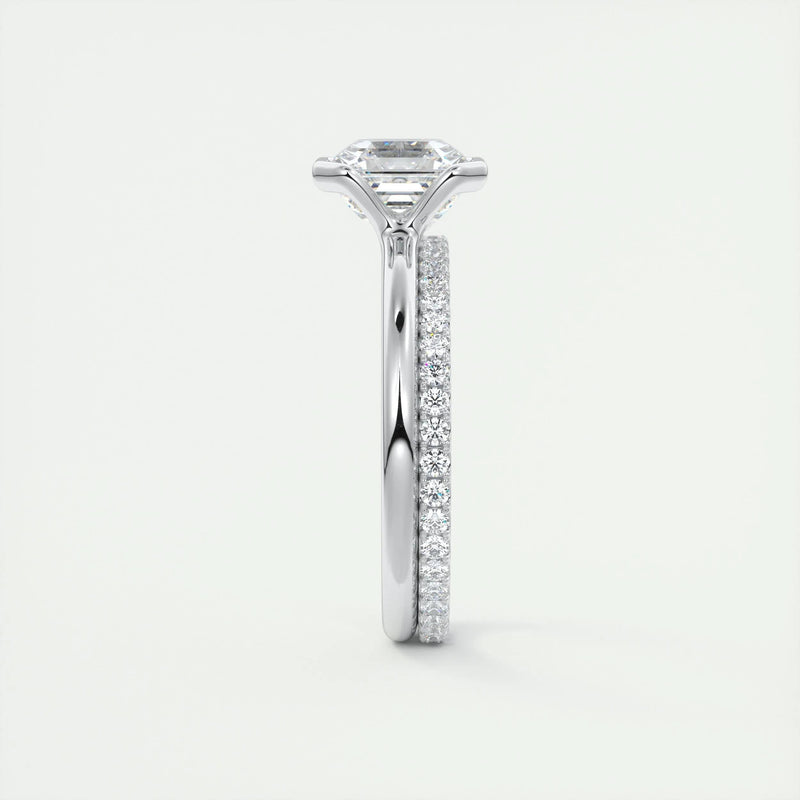 2.0 Ct Asscher Half Bezel Solitaire Moissanite Diamond Engagement Ring