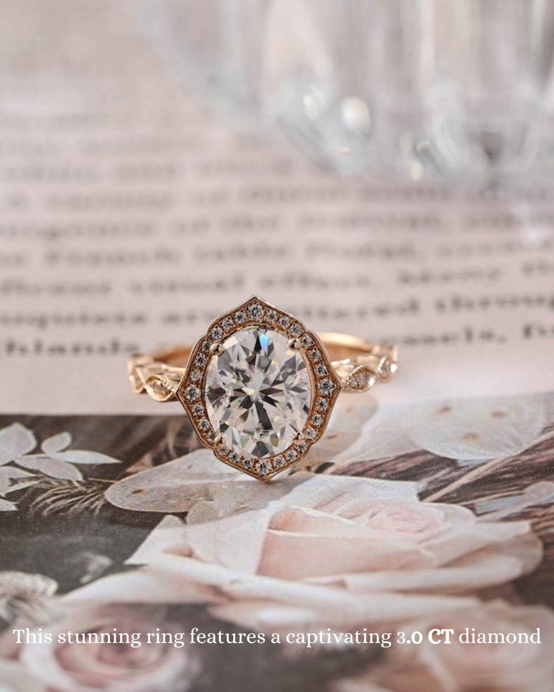 1.0-3.0 CT Oval  CVD Diamond halo Pave Setting Engagement Ring