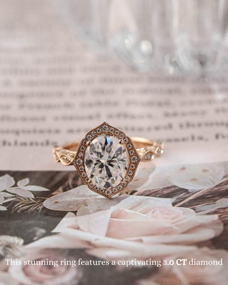 1.0-3.0 CT Oval  CVD Diamond halo Pave Setting Engagement Ring