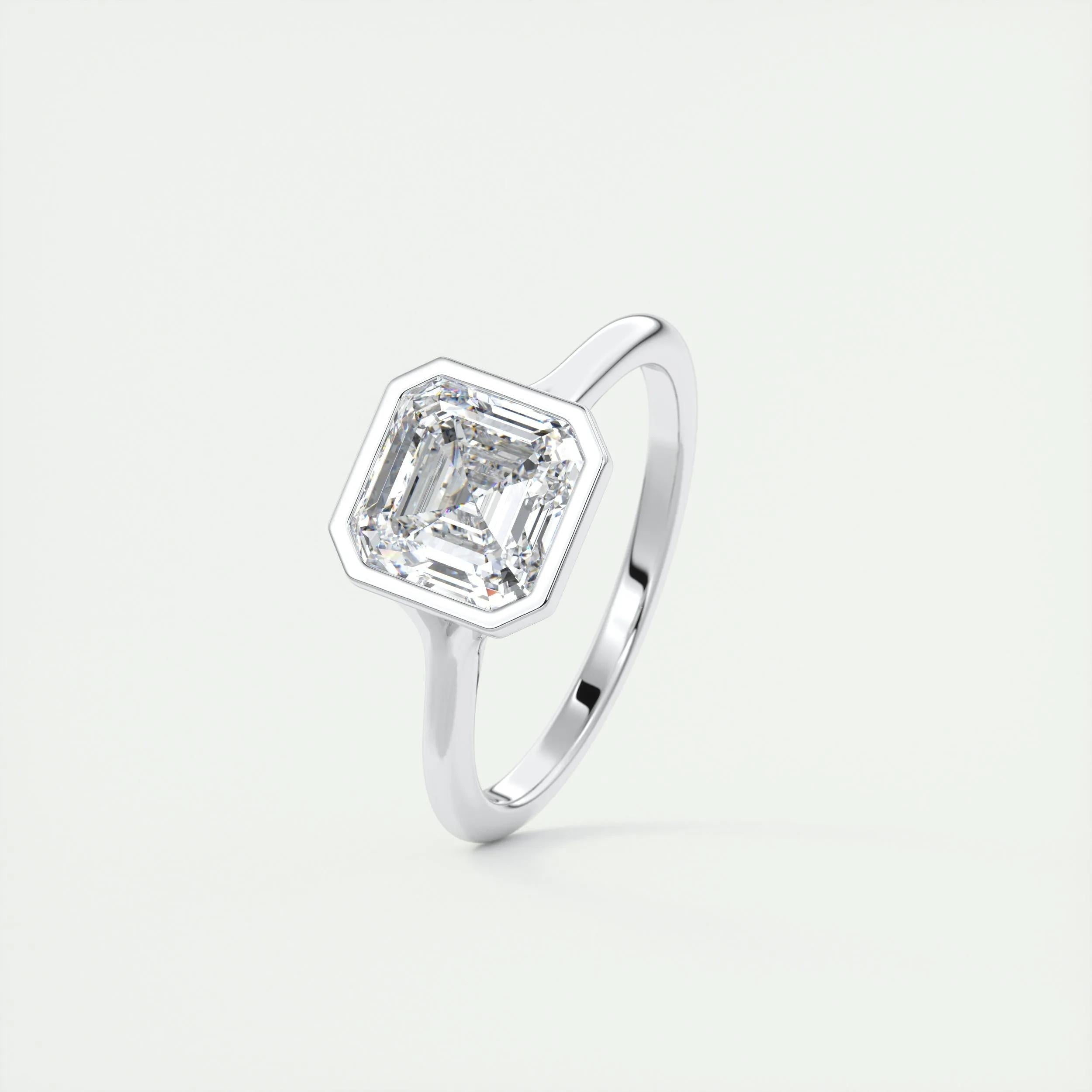 2.0 Ct Asscher Bezel Solitaire Moissanite Engagement Ring