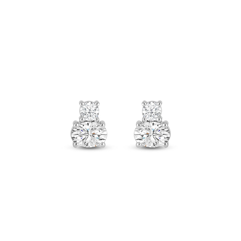 Round & Oval Cut Two Stone Moissanite Diamond Earrings for Women