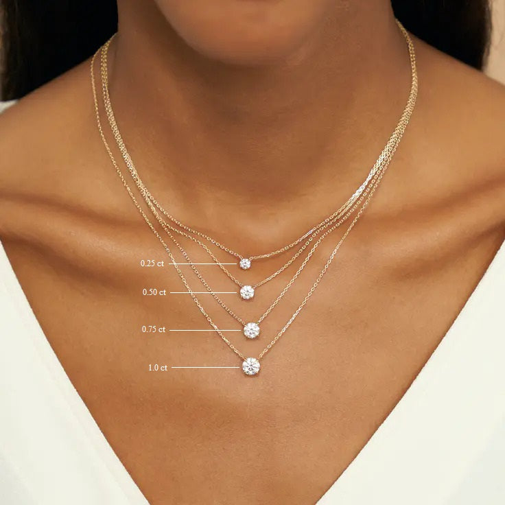 0.25-1.0ct Round Brilliant Cut Moissanite Solitaire Necklace
