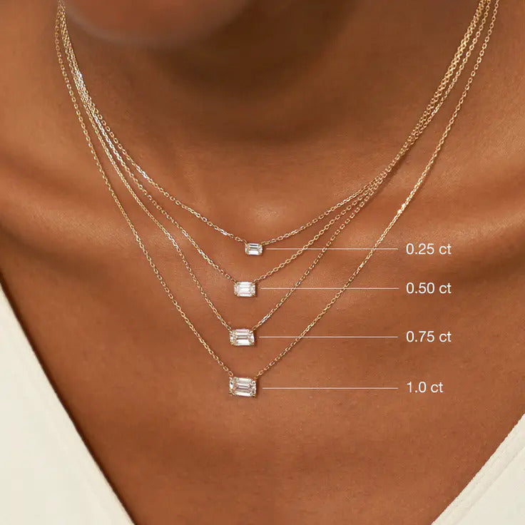 0.25-1.0ct Emerald Cut Moissanite Solitaire Layering Necklace