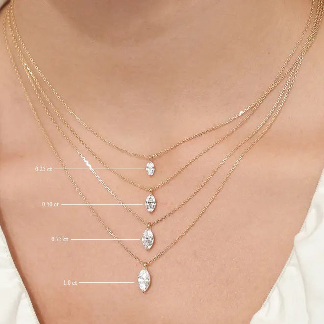 0.25-1.0ct Marquise Cut Moissanite Solitaire Layering Necklace