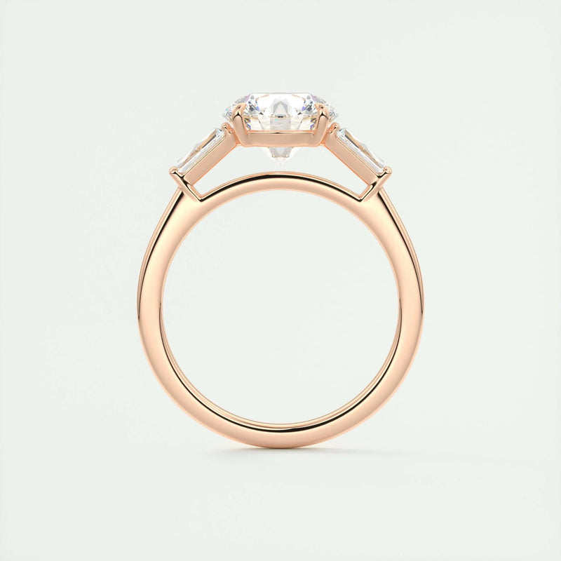 2.3 Ct Round Baguette Three Stone Moissanite Diamond Engagement Ring