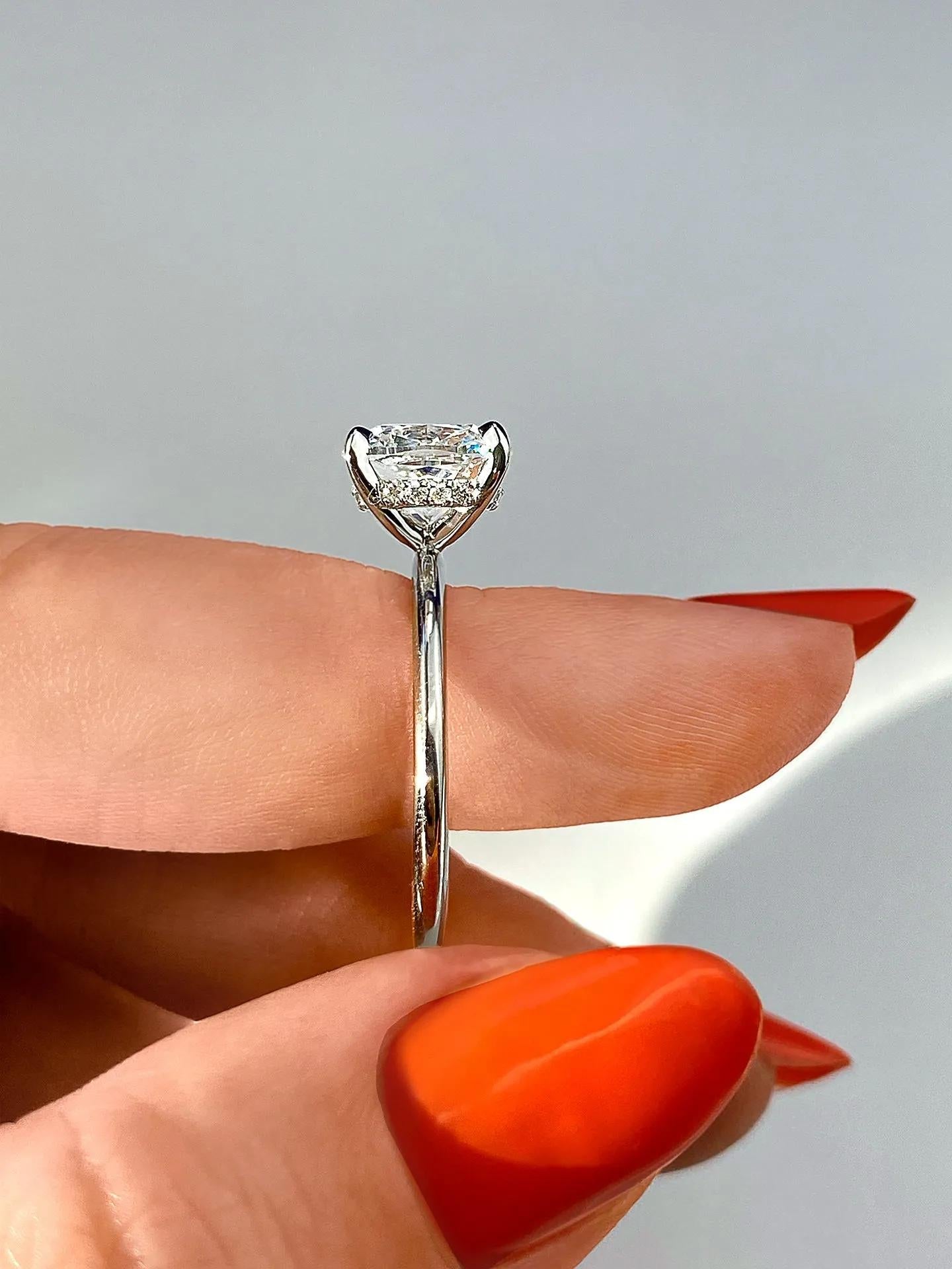 2.0 Ct Cushion Solitaire With Hidden Halo Moissanite Diamond Engagement Ring