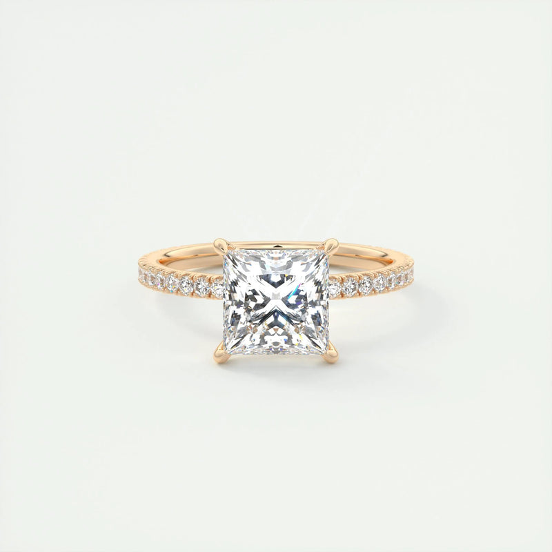 3.5 Ct Princess Pavé Moissanite Diamond Engagement Ring