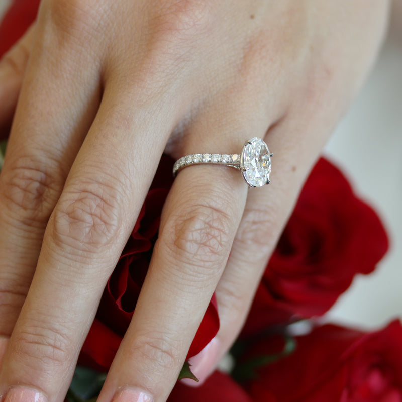 2.50CT Oval Moissanite Solitaire Pave Setting Engagement Ring