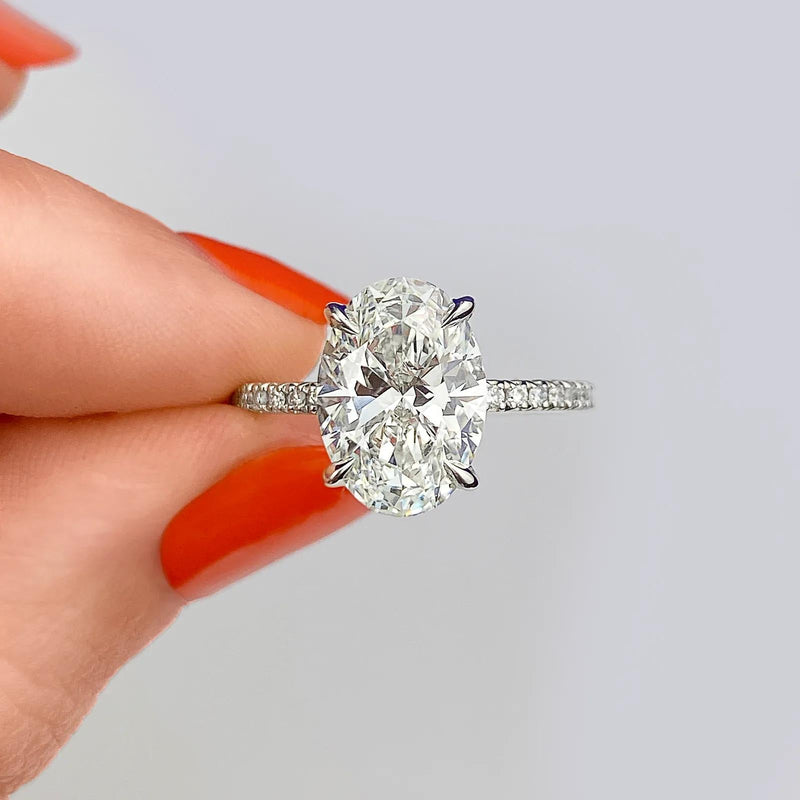 2.0 Ct  Oval Cut Moissanite Pave Diamond Engagement Ring