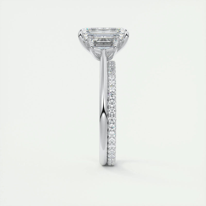 2.0 Ct Emerald Three Stone Moissanite Diamond Engagement Ring