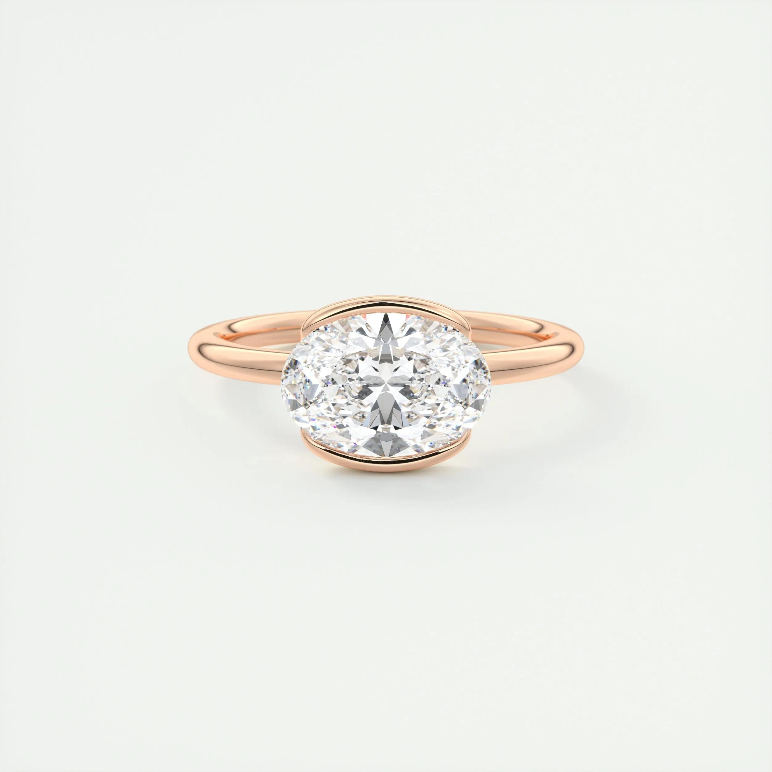 2.0 Ct Oval East West Half Bezel Solitaire Moissanite Diamond Engagement Ring