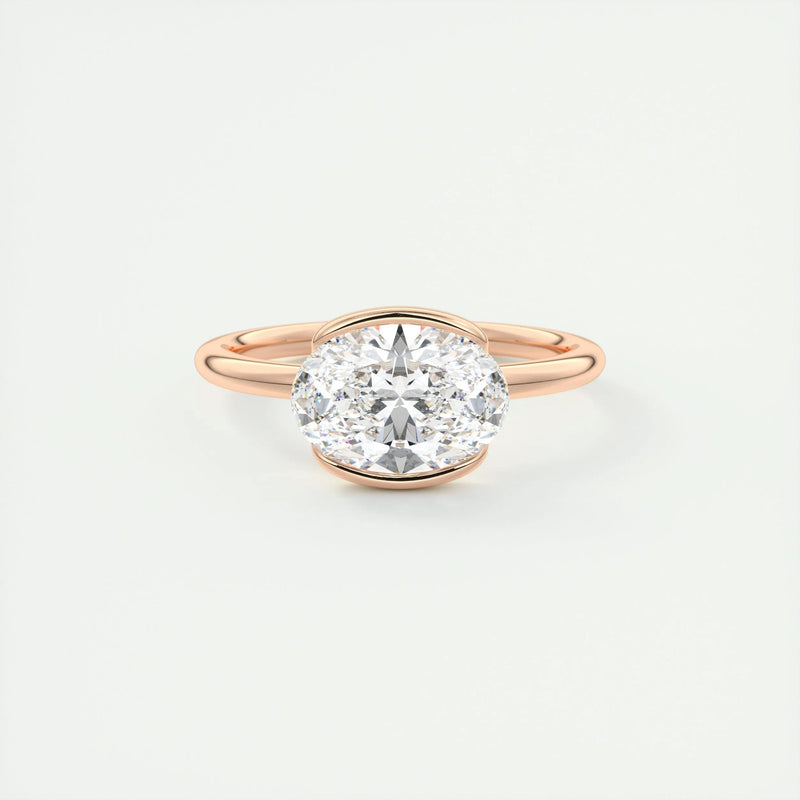 2.0 Ct Oval East West Half Bezel Solitaire Moissanite Diamond Engagement Ring