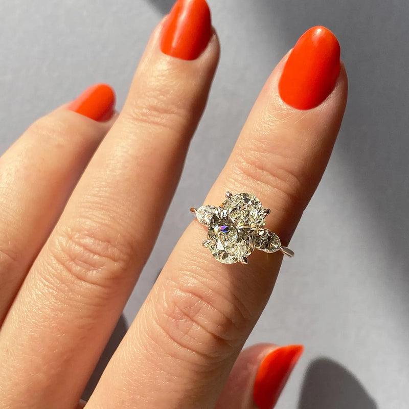 2.2 Ct Oval Three Stone Moissanite Diamond Engagement Ring