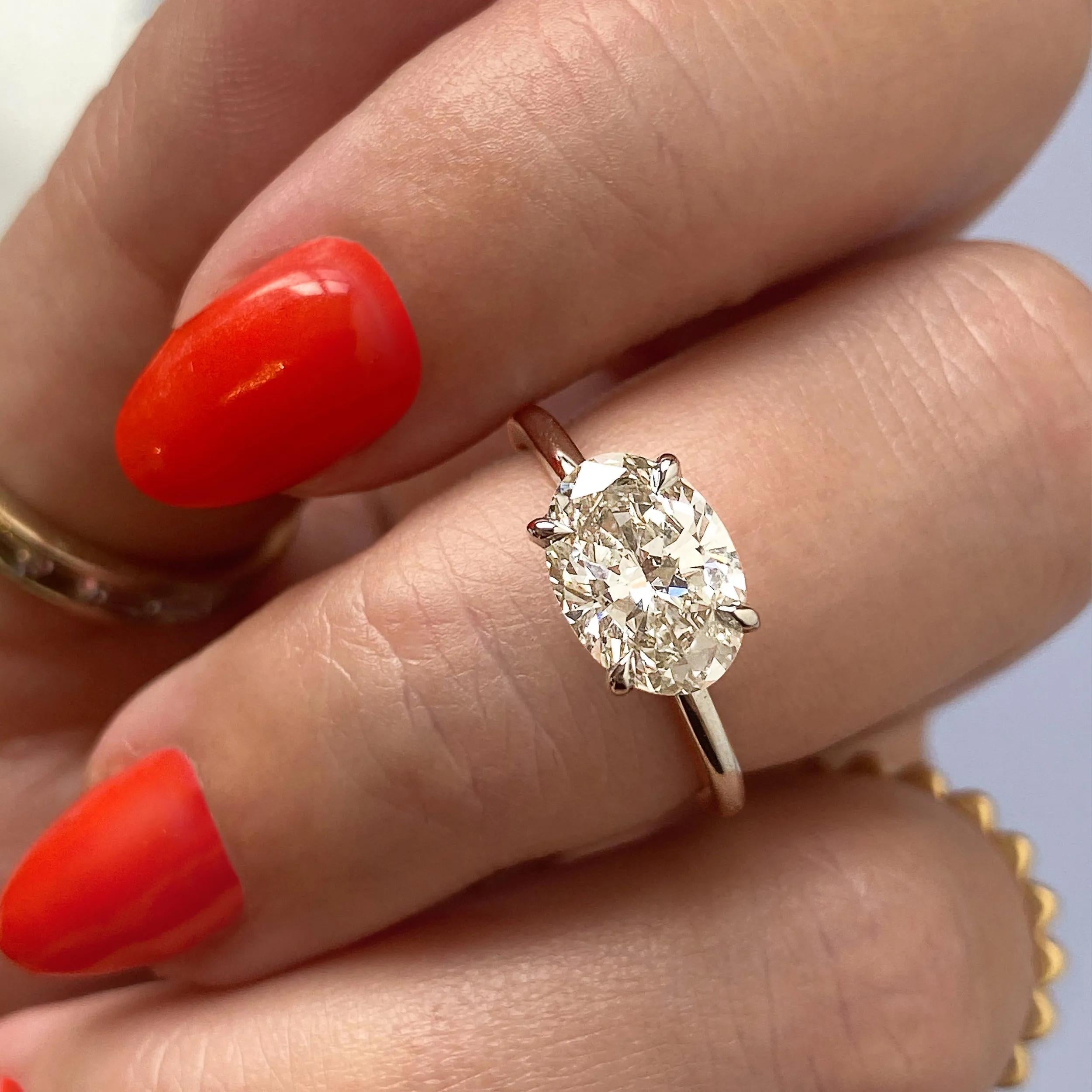 2.5 Ct Square Oval Solitaire Moissanite East West Diamond Engagement Ring