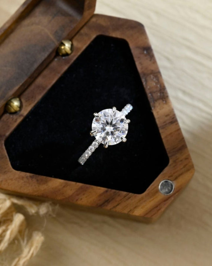1.0-3.0 CT Round  CVD Diamond Hidden Halo Pave Setting Engagement Ring