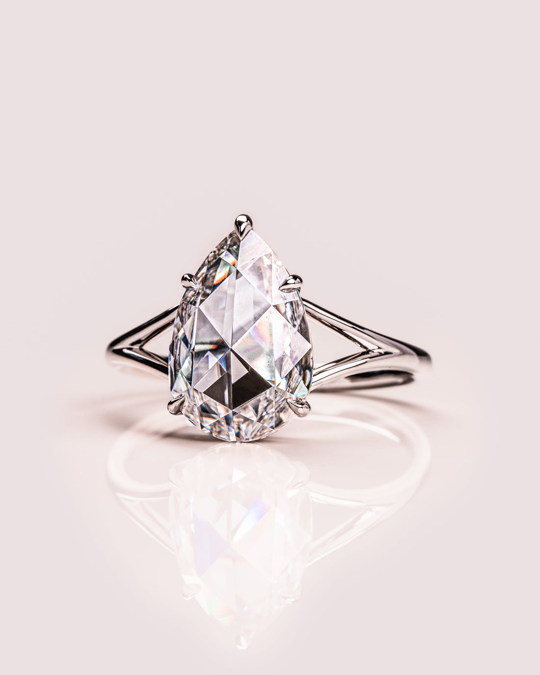1.50 - 3.09 CT Pear CVD Diamond Solitaire Split Shank Engagement Ring