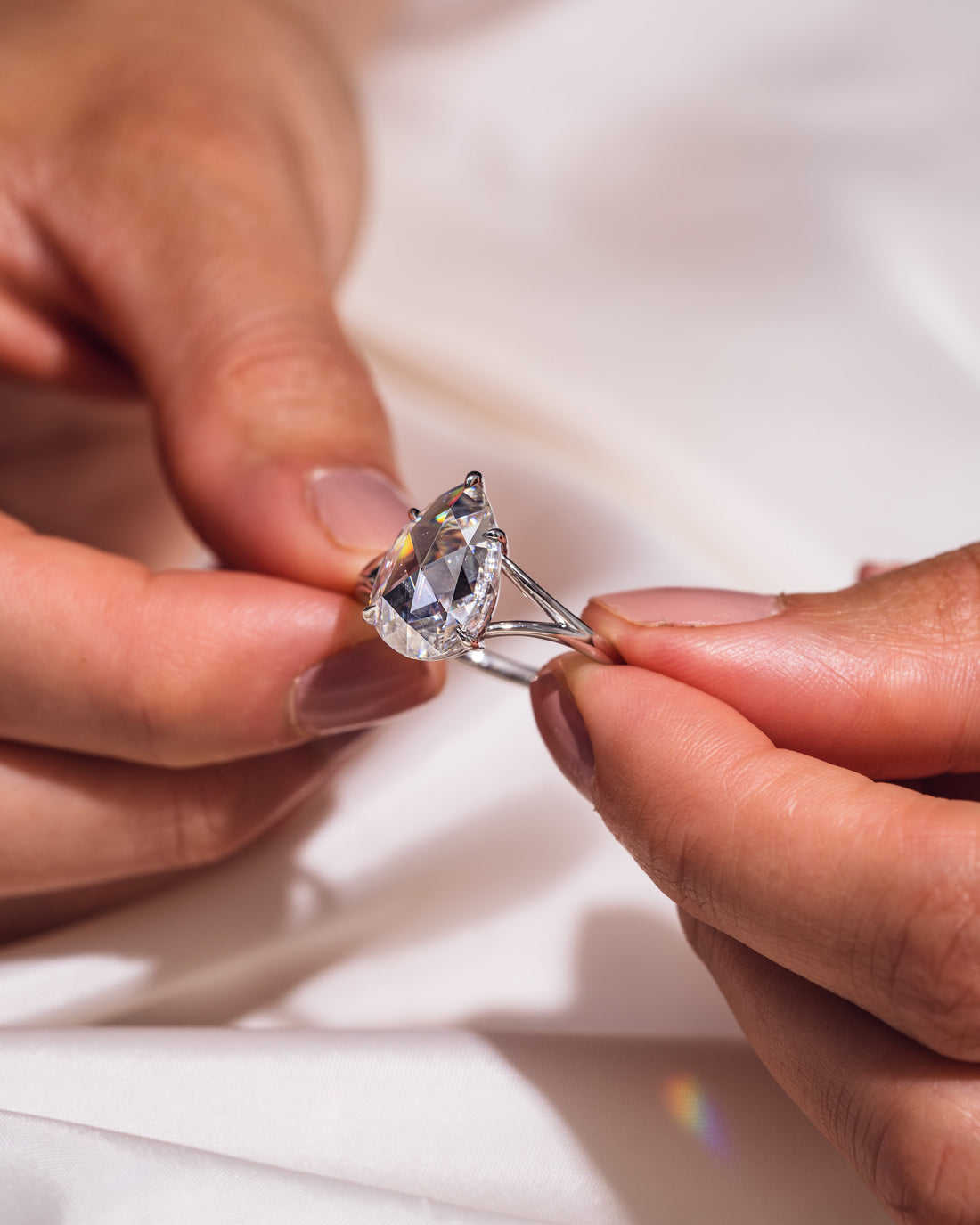 1.50 - 3.09 CT Pear CVD Diamond Solitaire Split Shank Engagement Ring