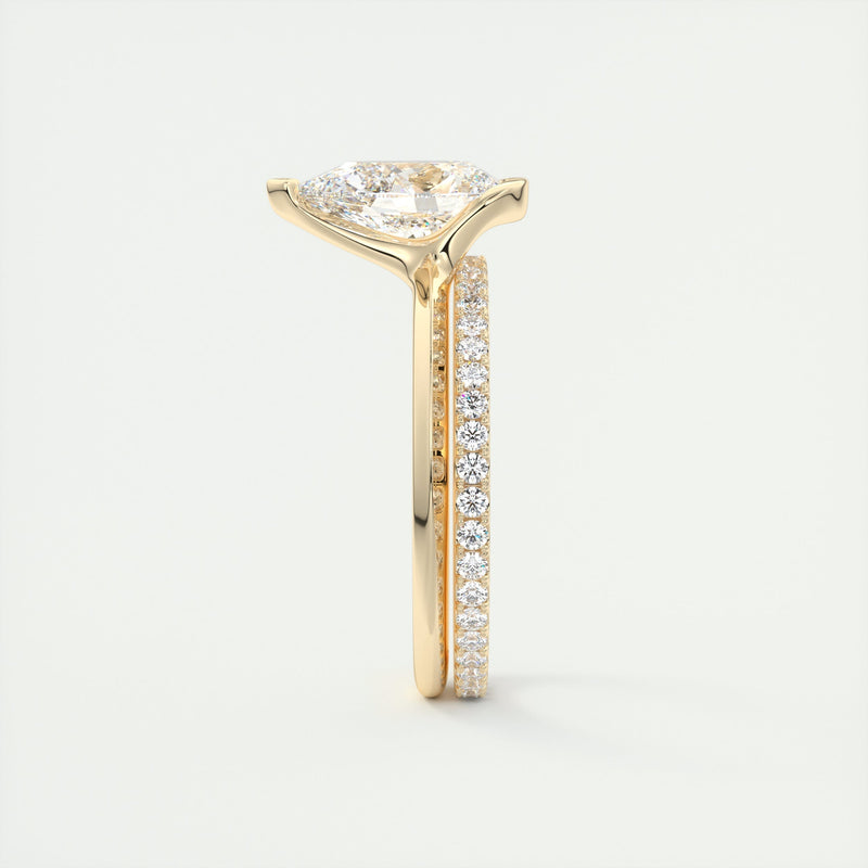 2CT Pear Cut Moissanite Half Bezel Solitaire Engagement Ring