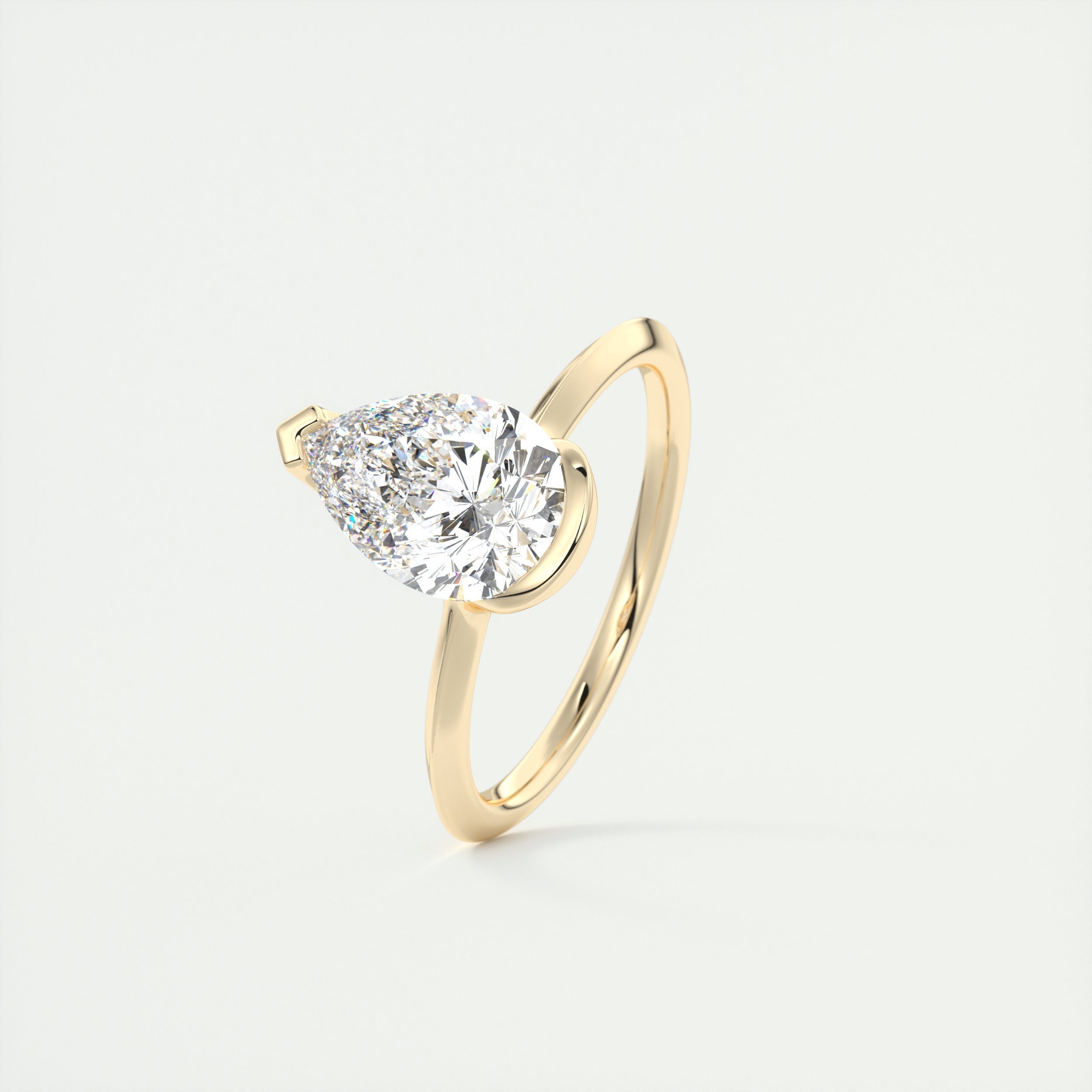 2CT Pear Cut Moissanite Half Bezel Solitaire Engagement Ring