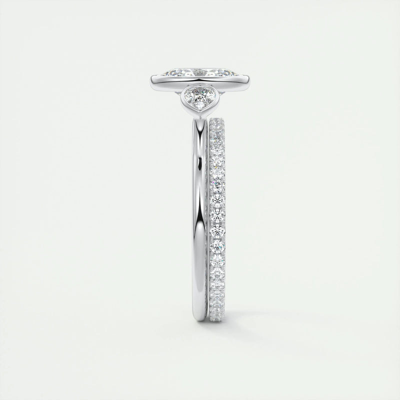 2.5 Ct Oval Pear Three Stone Bezel Moissanite Diamond Engagement Ring