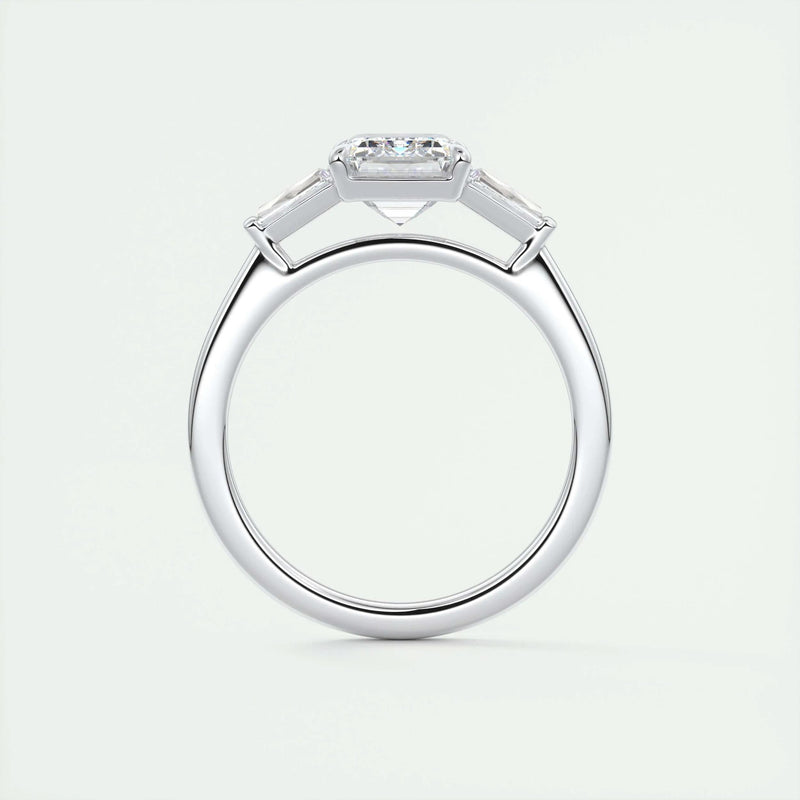 3.15 Ct Emerald Three Stone Moissanite Diamond Engagement Ring