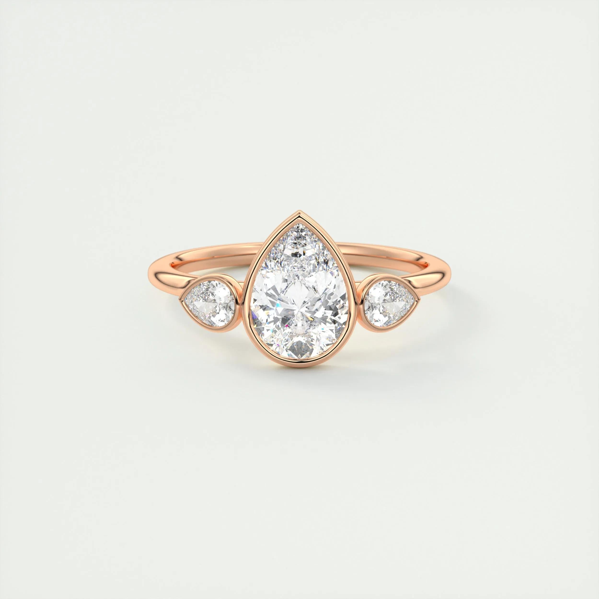 2.0 Ct Pear Bezel Three Stone Moissanite Diamond Engagement Ring