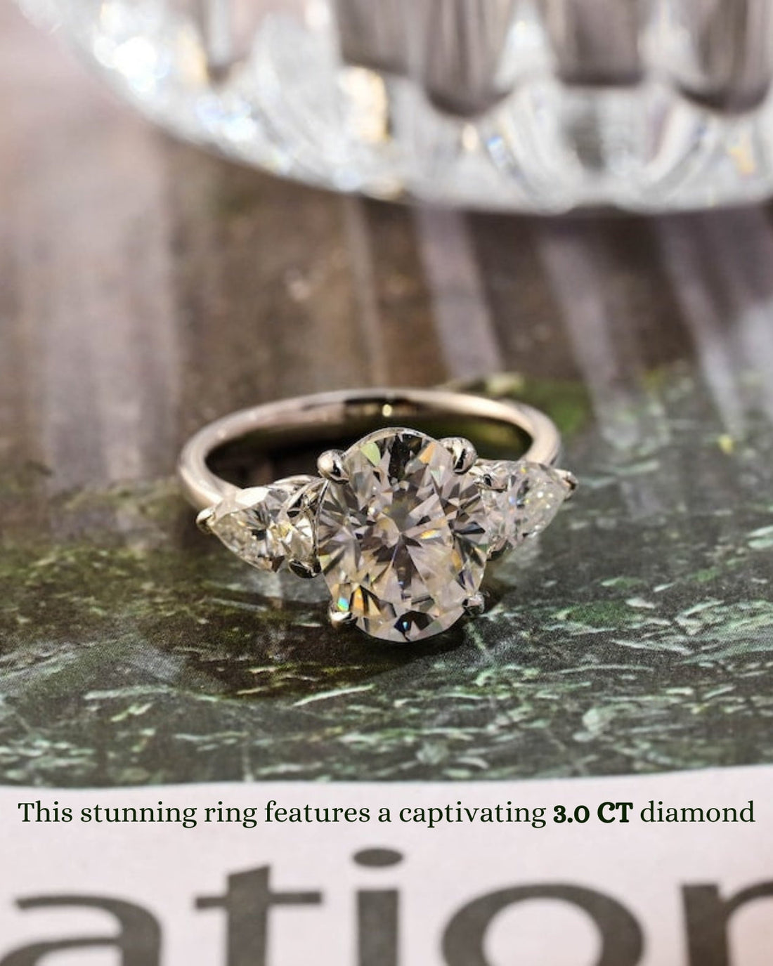 1.0-3.0 CT Oval CVD Diamond Three stone style Engagement Ring