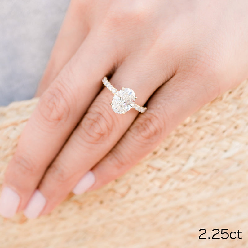 2.25CT Oval Moissanite Solitaire Pave Setting Engagement Ring