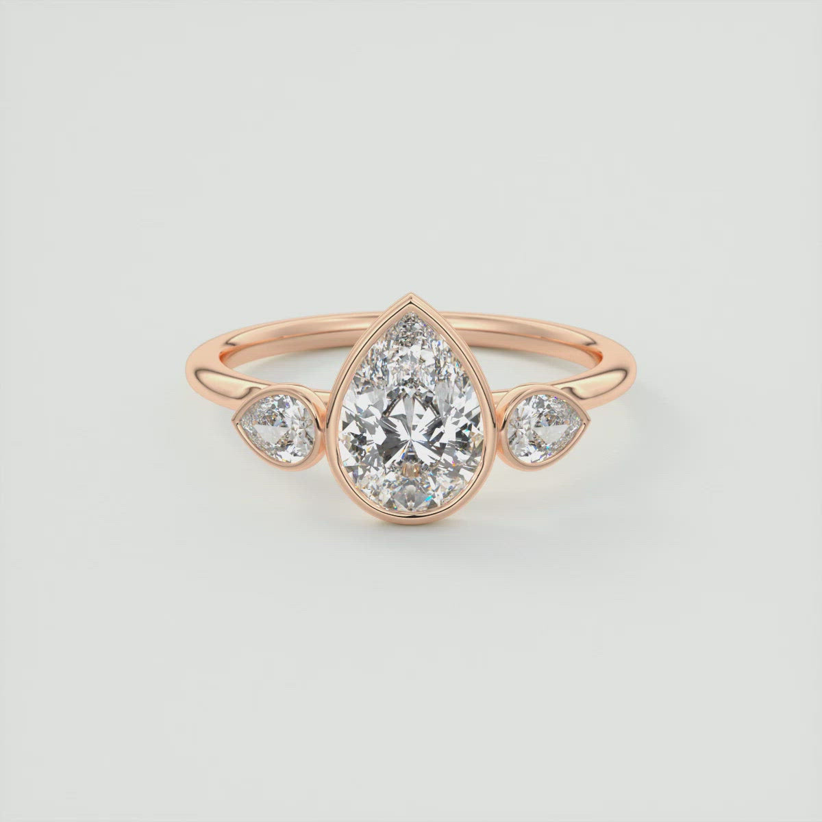 2.0 Ct Pear Bezel Three Stone Moissanite Diamond Engagement Ring