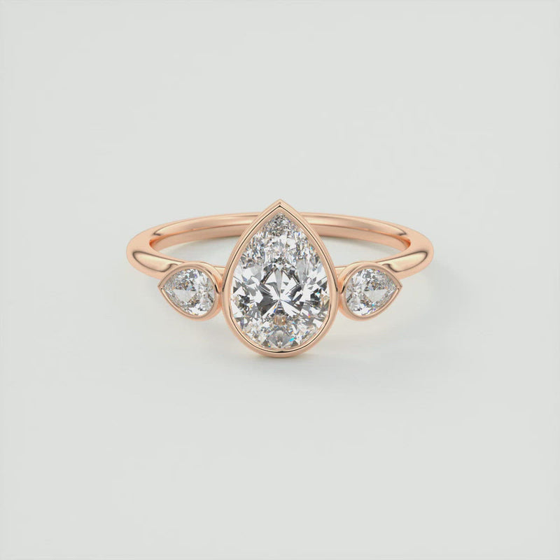 2.0 Ct Pear Bezel Three Stone Moissanite Diamond Engagement Ring