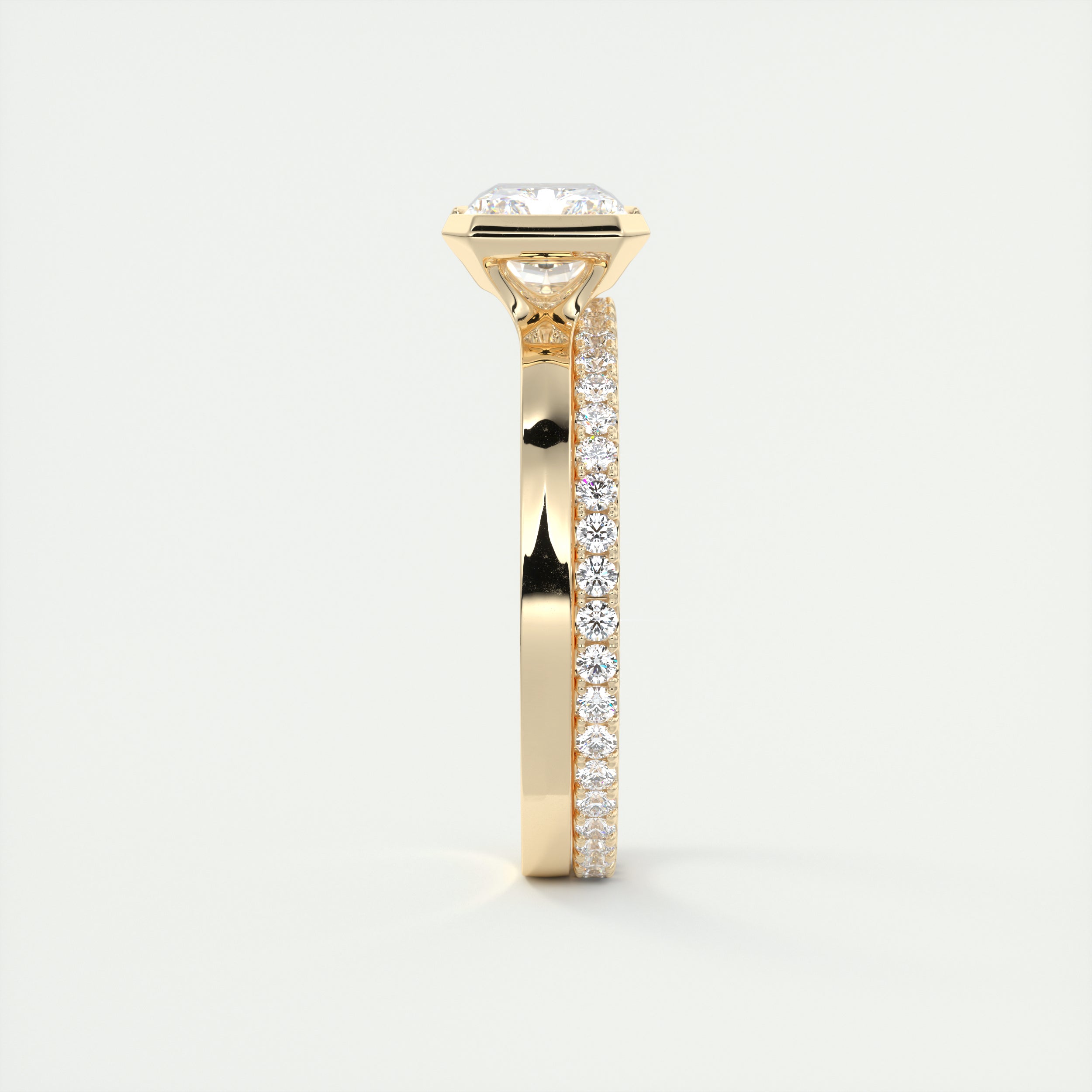 2CT East West Radiant Cut Moissanite Half Bezel Solitaire Engagement Ring