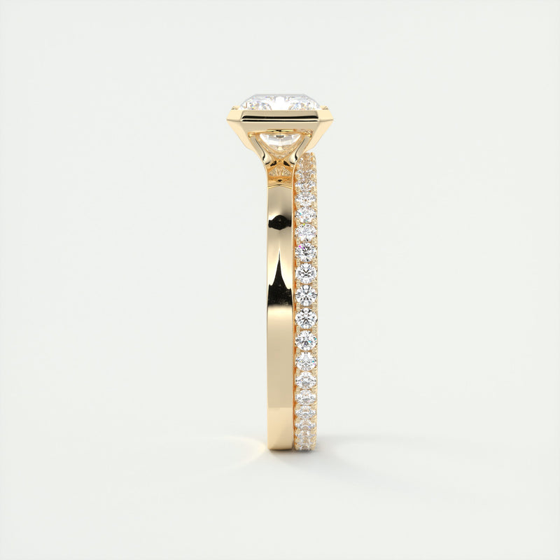 2CT East West Radiant Cut Moissanite Half Bezel Solitaire Engagement Ring