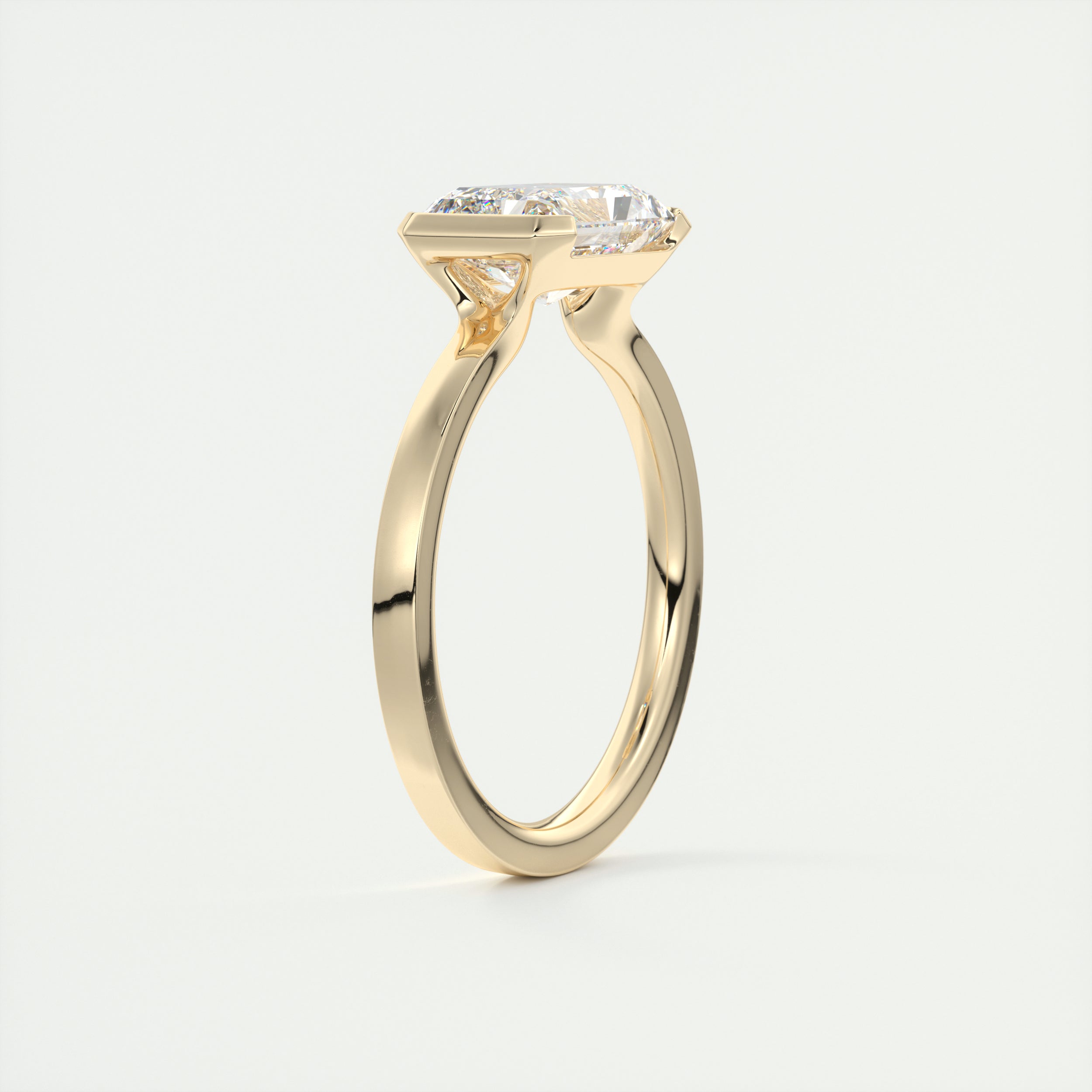 2CT East West Radiant Cut Moissanite Half Bezel Solitaire Engagement Ring